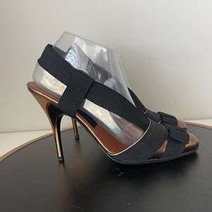 LANVIN Leather Heels Pumps Black Gold Heel Women US 7.5 EU 38.5